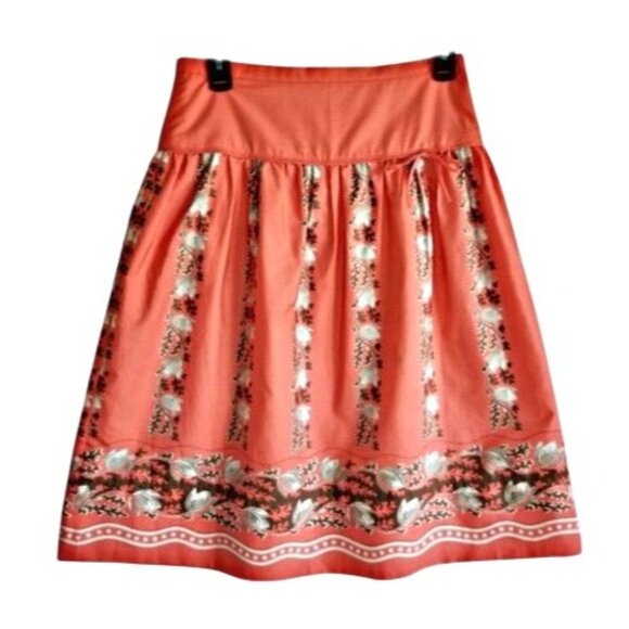 J.Crew Apricot Pink Floral A-Line Pleated Tulip Cotton Skirt Women's Size 12 - Picture 1 of 12